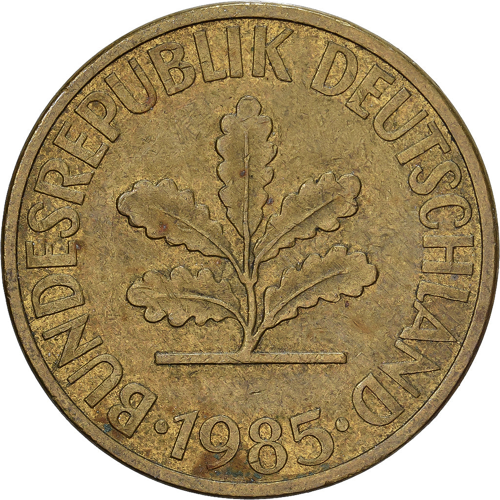 ALEMANHA - REPÚBLICA FEDERAL, 10 Pfennig, 1985, Karlsruhe, Aço Revestido a