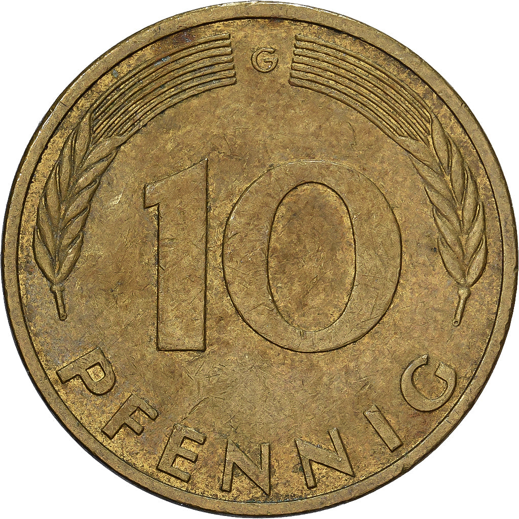 ALEMANHA - REPÚBLICA FEDERAL, 10 Pfennig, 1985, Karlsruhe, Aço Revestido a