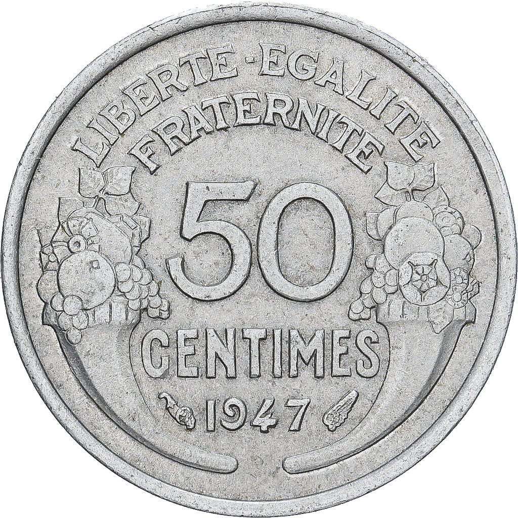 France, 50 Centimes, Morlon, 1947, Paris, Aluminum, AU(55-58), Gadoury:426a