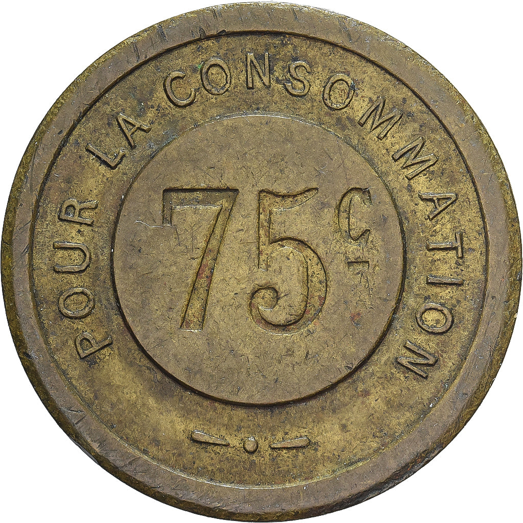 France, A Consommer, 75 Centimes, TTB, Laiton