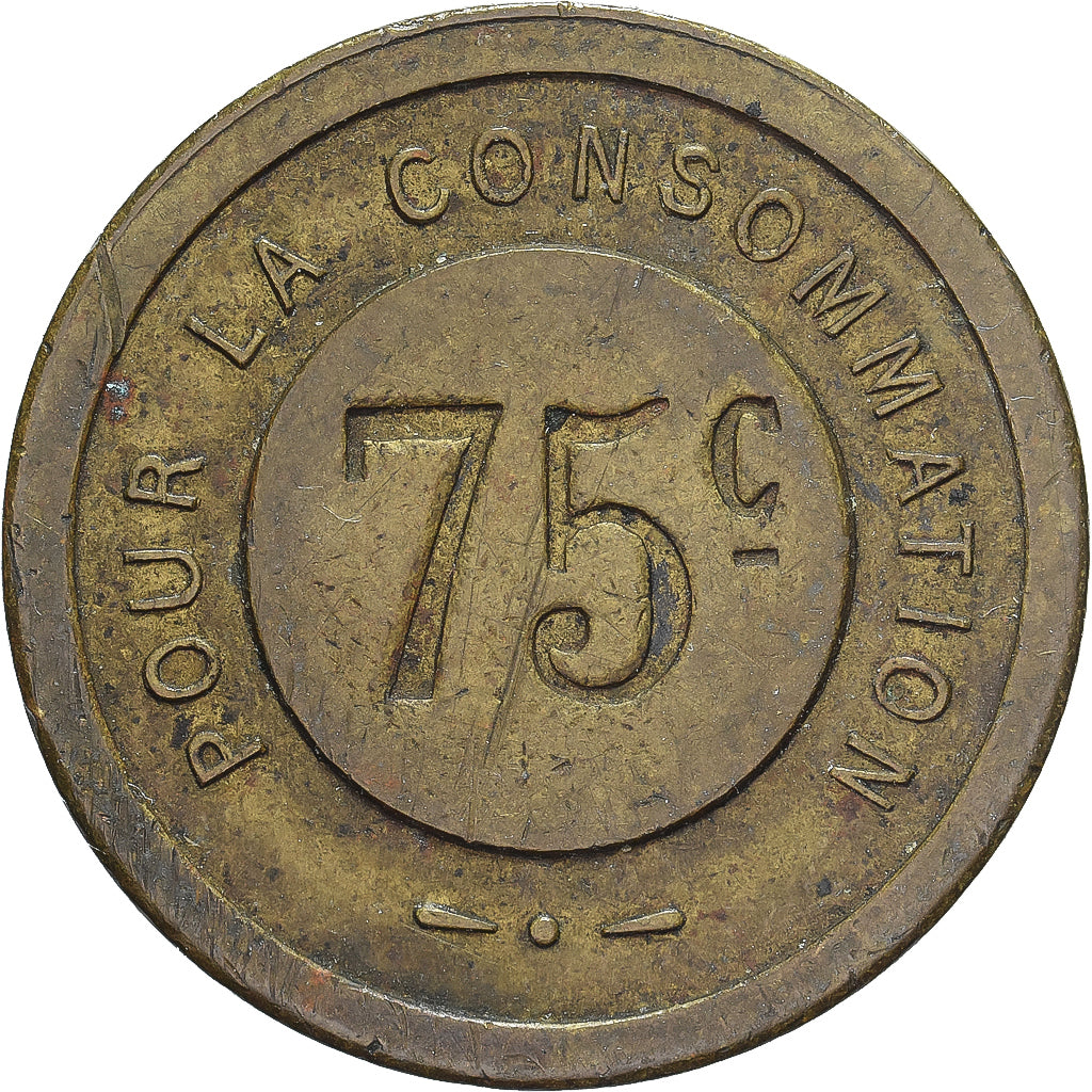 France, A Consommer, 75 Centimes, TTB, Laiton