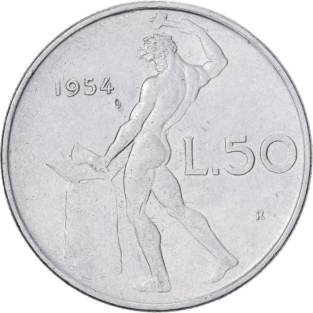 Itália, 50 Lire, 1954, Rome, Aço Inoxidável, AU(55-58), KM:95.1