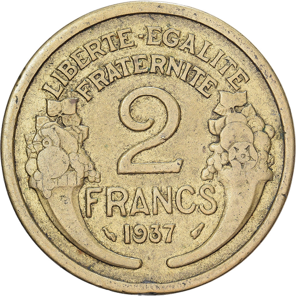 France, 2 Francs, Morlon, 1937, Paris, Aluminum-Bronze, VF(30-35), Gadoury:535
