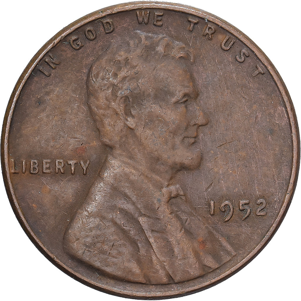 États-Unis, Cent, Lincoln Cent, 1952, U.S. Mint, Laiton, TB, KM:A132