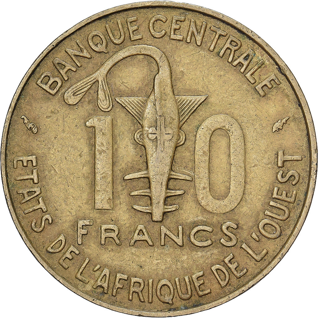 Kraje Afryki Zachodniej, 10 Francs, 1982, Paris, Aluminium-Brąz, VF(30-35)