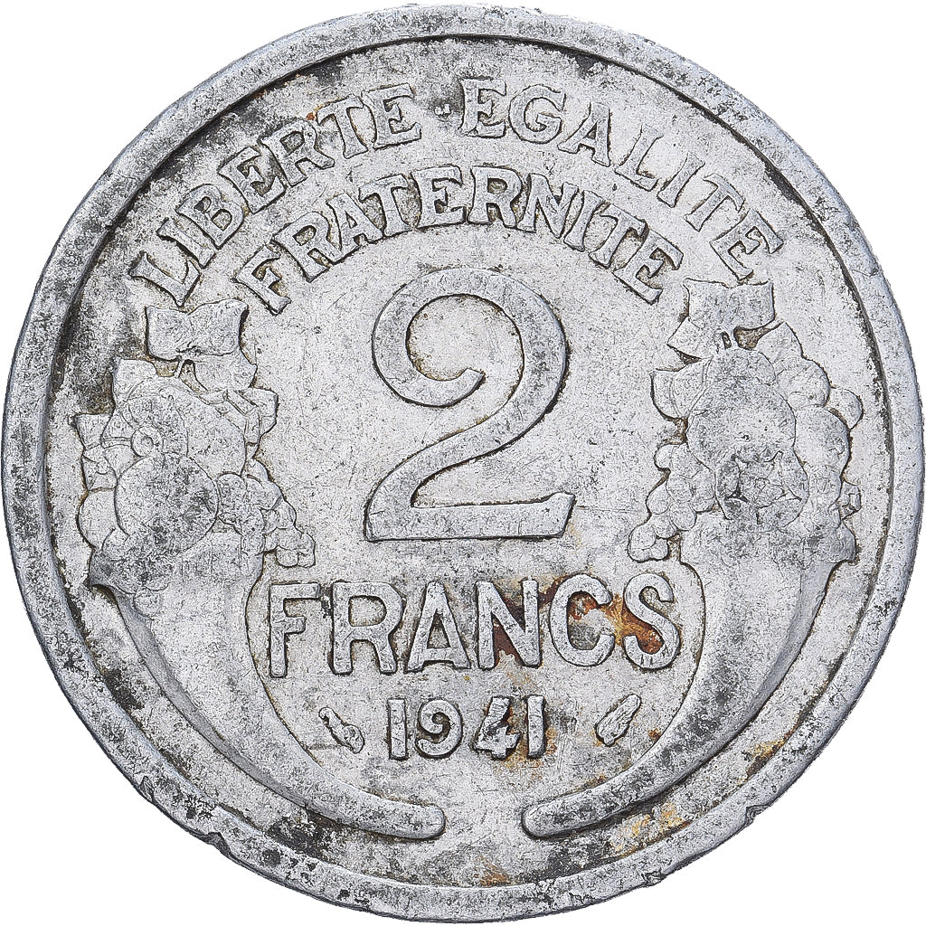 France, 2 Francs, Morlon, 1941, Paris, Aluminum, VF(30-35), KM:886a.1