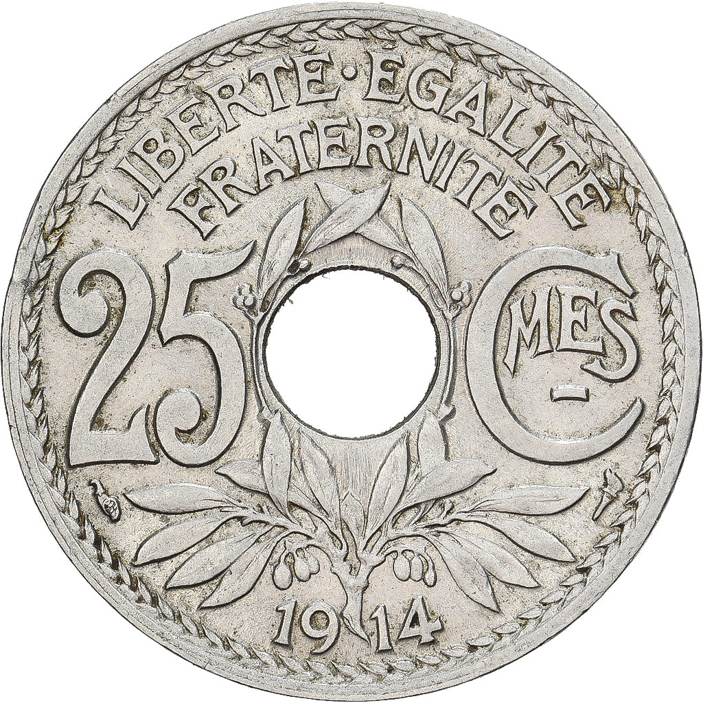 Frankrijk, 25 Centimes, Lindauer, 1914, Nickel, ZF, Gadoury:379, KM:867