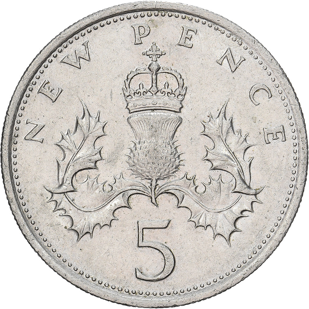 Gran Bretaña, Elizabeth II, 5 New Pence, 1975, Cobre - níquel, MBC+, KM:911