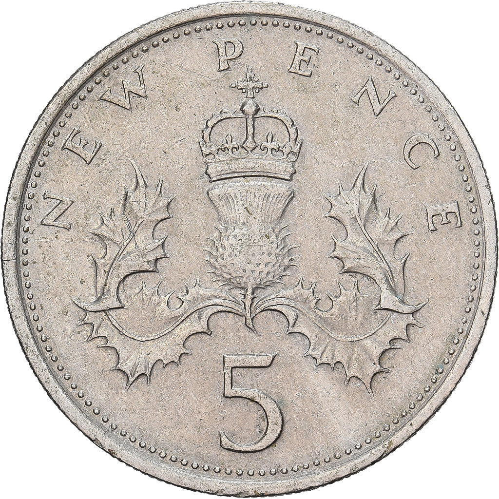 Groot Bretagne, Elizabeth II, 5 New Pence, 1975, Cupro-nikkel, ZF, KM:911
