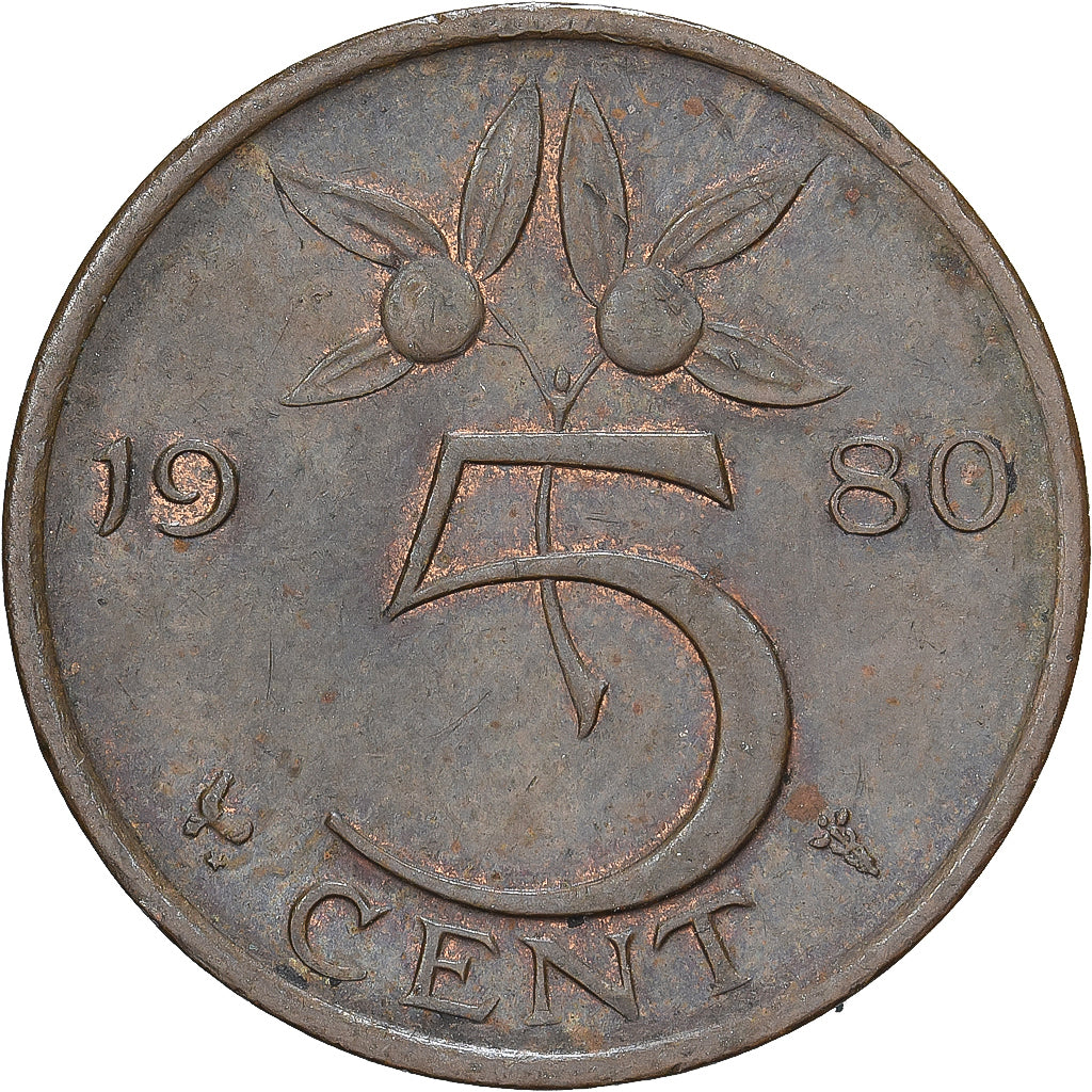 Paesi Bassi, Juliana, 5 Cents, 1980, Bronzo, SPL-, KM:181