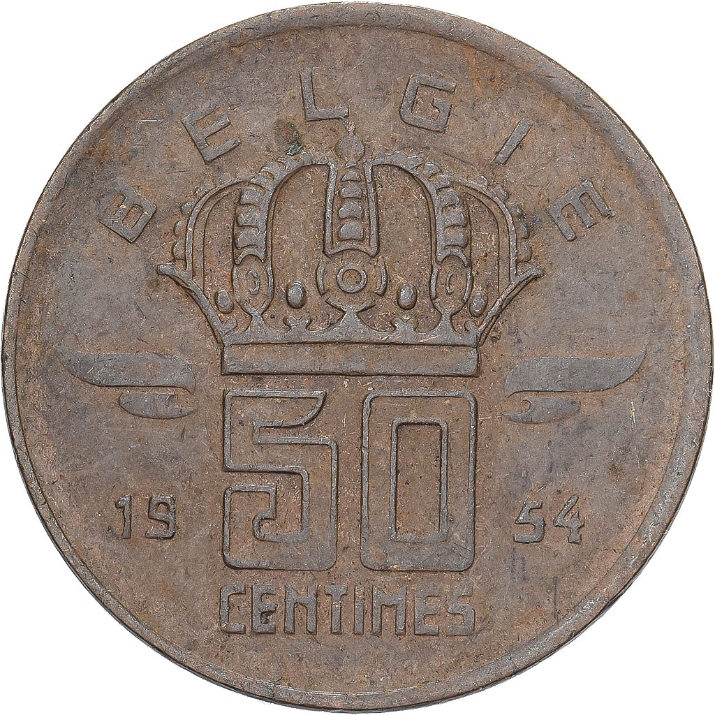 Belgio, 50 Centimes, 1954, Bronzo, BB, KM:145
