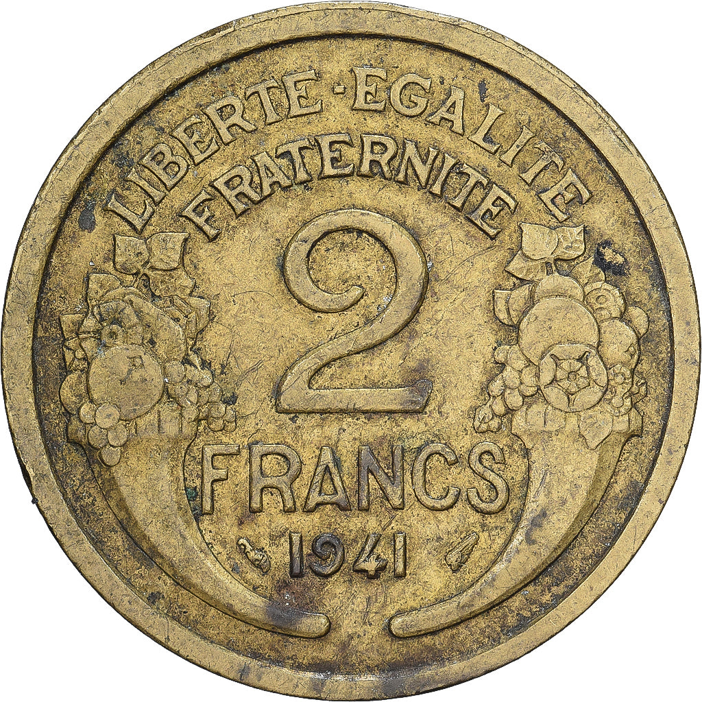 France, 2 Francs, Morlon, 1941, Paris, Aluminum-Bronze, EF(40-45), KM:886
