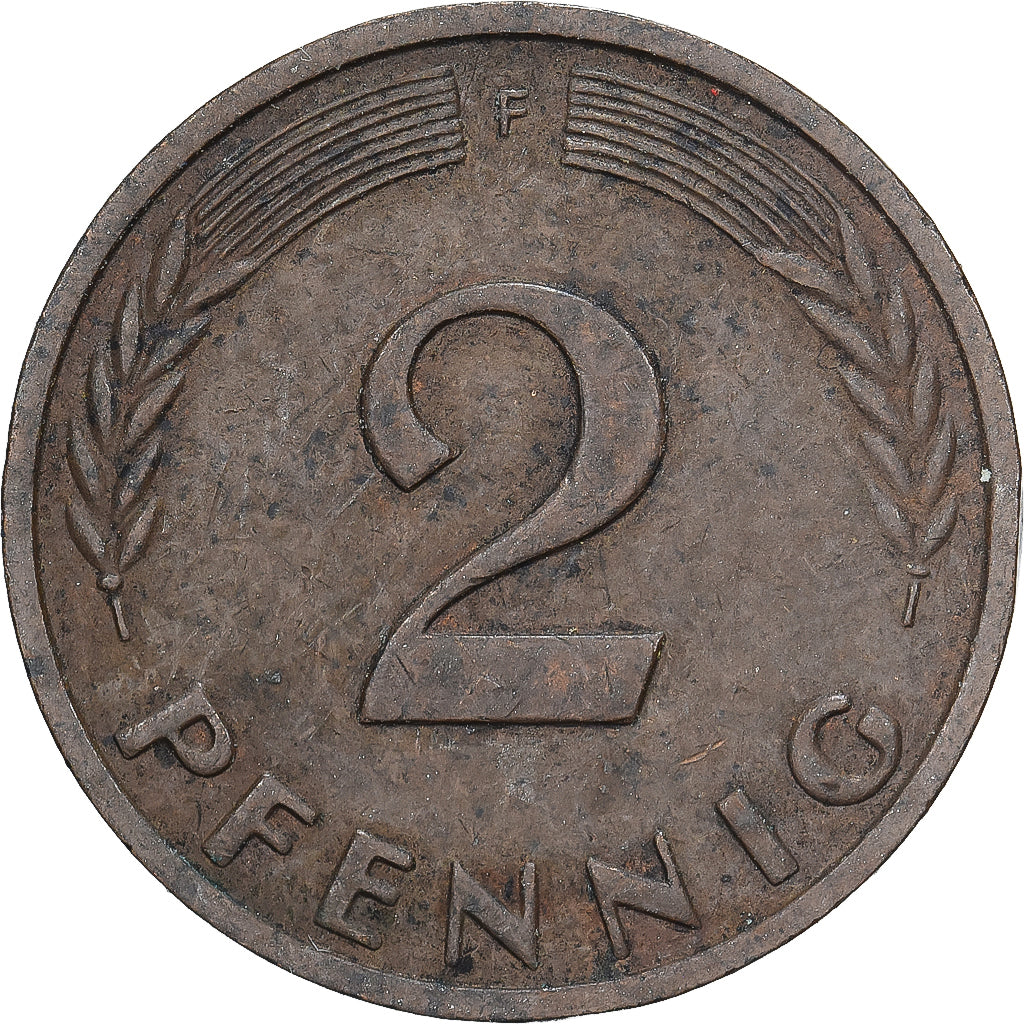 Niemcy - RFN, 2 Pfennig, 1950, Stuttgart, Brązowy, VF(30-35), KM:106