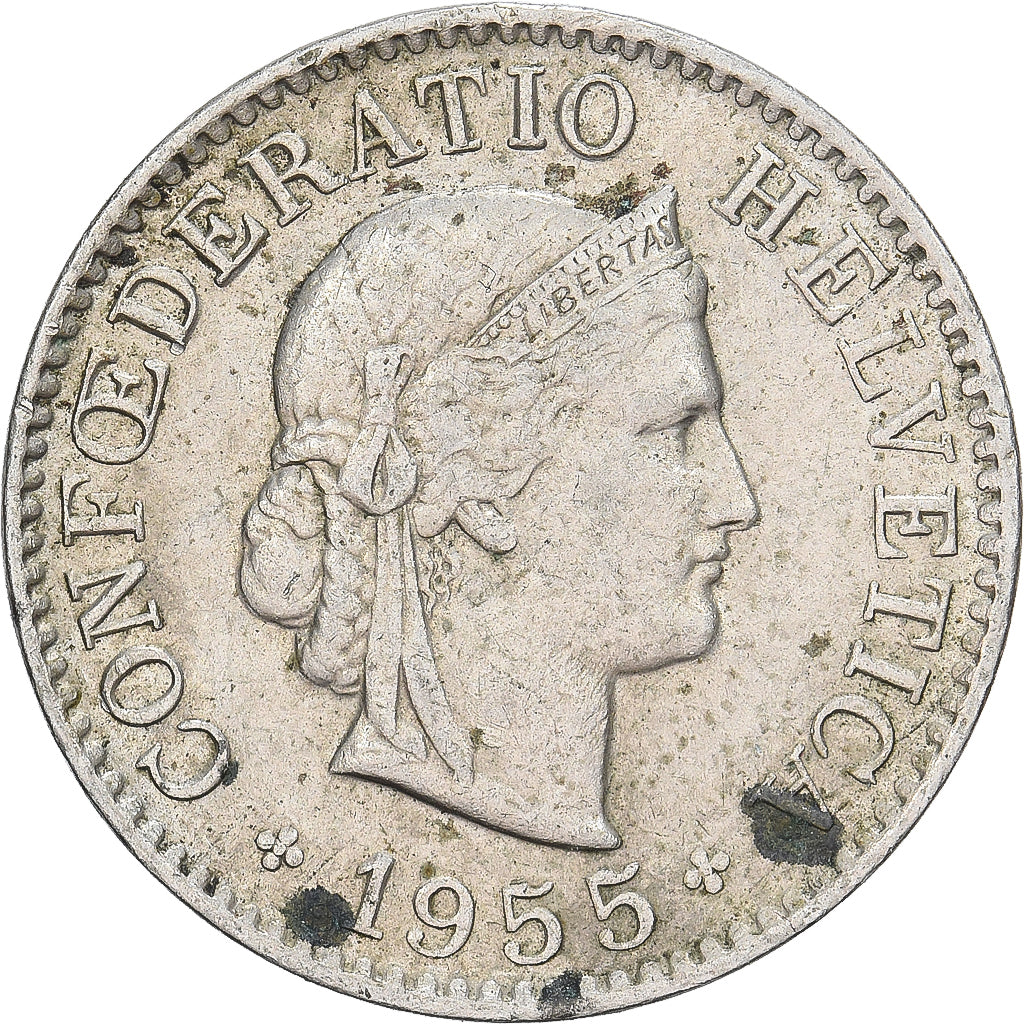 Suiza, 5 Rappen, 1955, Bern, Cobre - níquel, BC+, KM:26