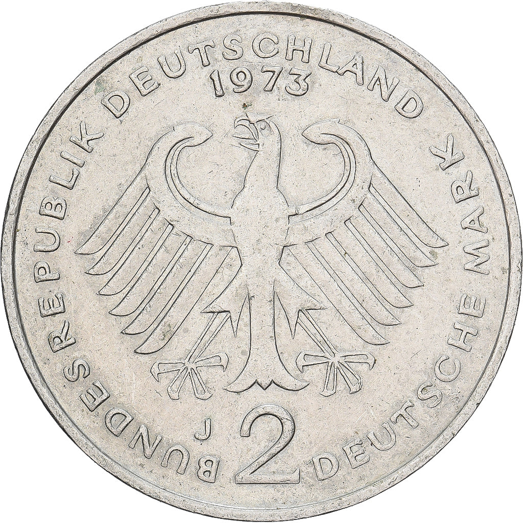 Niemcy - RFN, 2 Mark, 1973, Hambourg, Miedź-Nikiel niklowany, AU(50-53), KM:124
