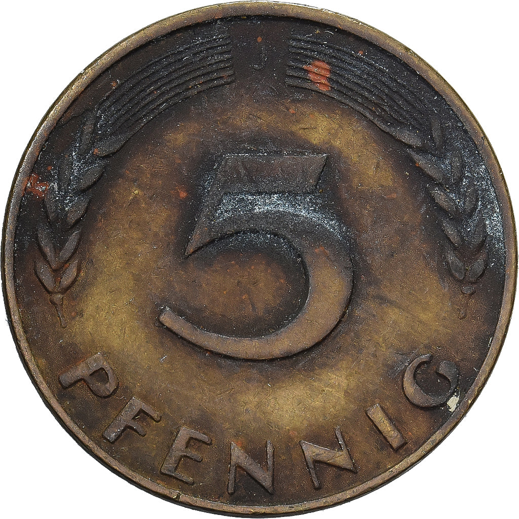 ALEMANHA - REPÚBLICA FEDERAL, 5 Pfennig, 1950, Hambourg, Aço Revestido a