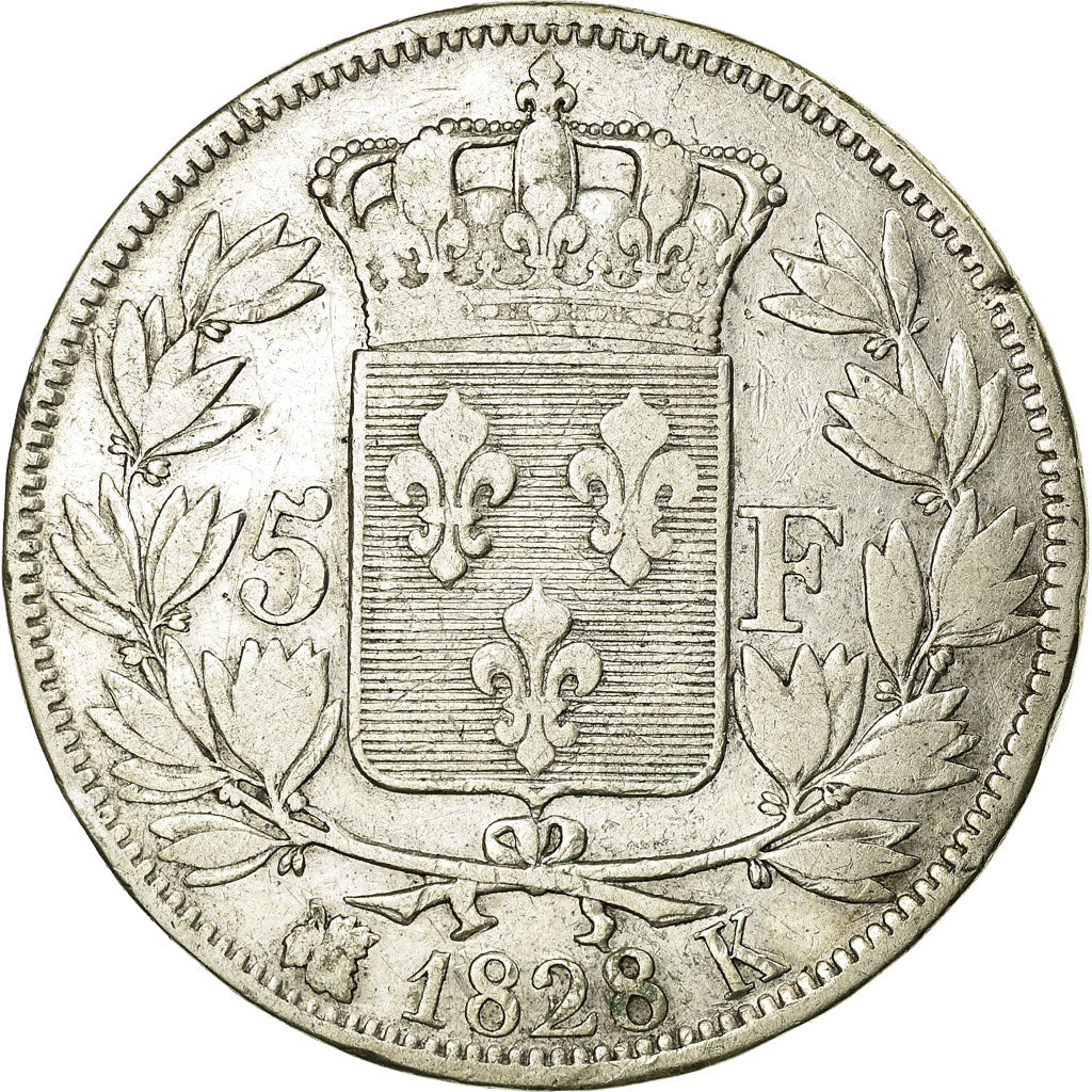 Coin, France, Charles X, 5 Francs, 1828, Bordeaux, VF(30-35), Silver