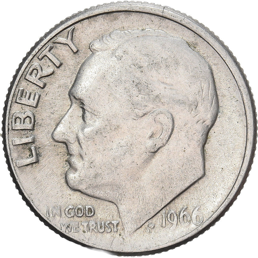United States, Dime, Roosevelt Dime, 1966, U.S. Mint, Copper-Nickel Clad Copper
