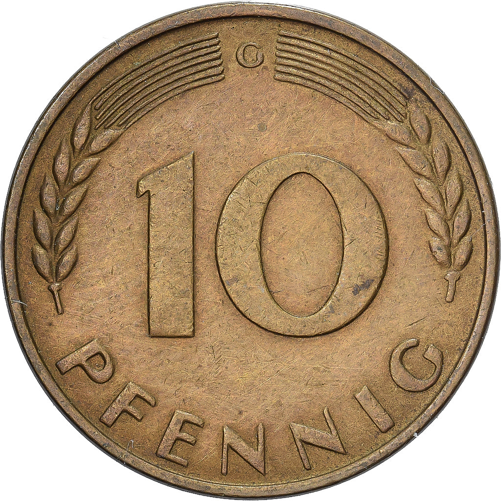 ALEMANHA - REPÚBLICA FEDERAL, 10 Pfennig, 1950, Karlsruhe, Aço Revestido a