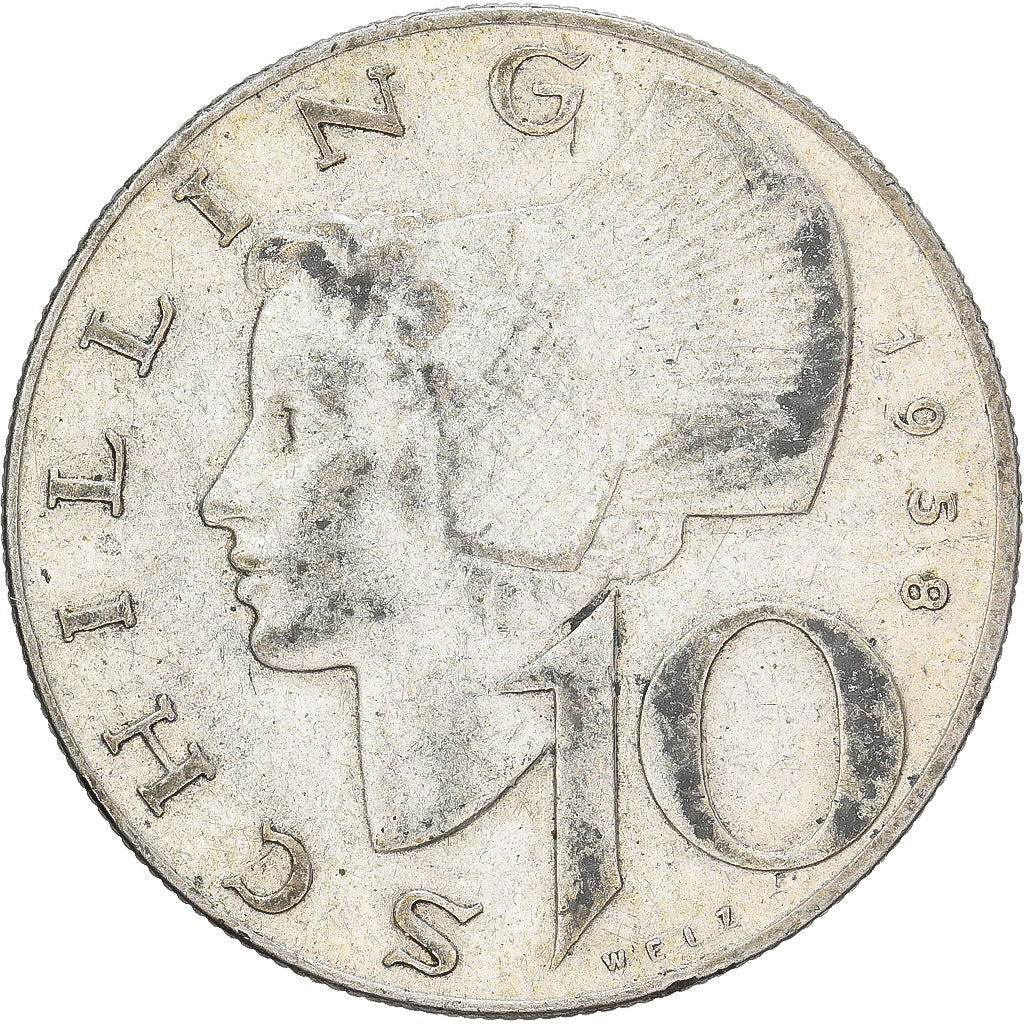 Áustria, 10 Schilling, 1958, Vienne, Prata, EF(40-45), KM:2882