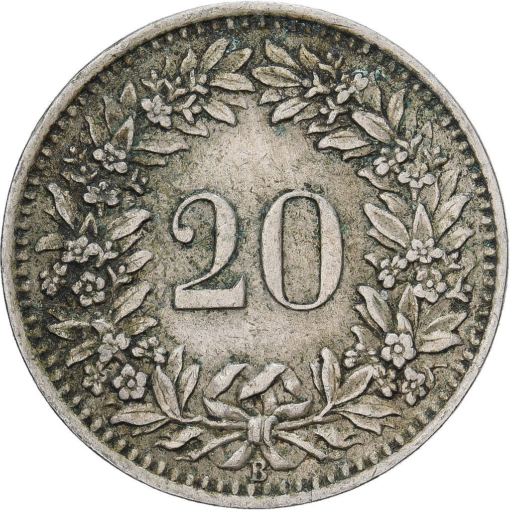 Suiza, 20 Rappen, 1943, Bern, Cobre - níquel, BC+, KM:29a