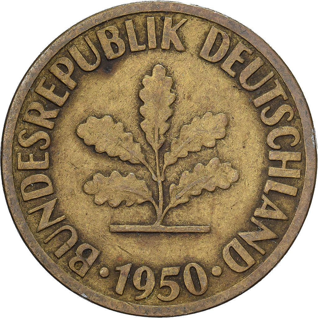 ALEMANHA - REPÚBLICA FEDERAL, 10 Pfennig, 1950, Stuttgart, Aço Revestido a