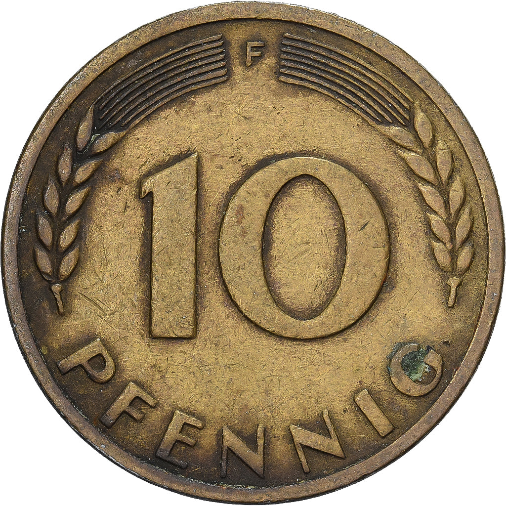 ALEMANHA - REPÚBLICA FEDERAL, 10 Pfennig, 1950, Stuttgart, Aço Revestido a