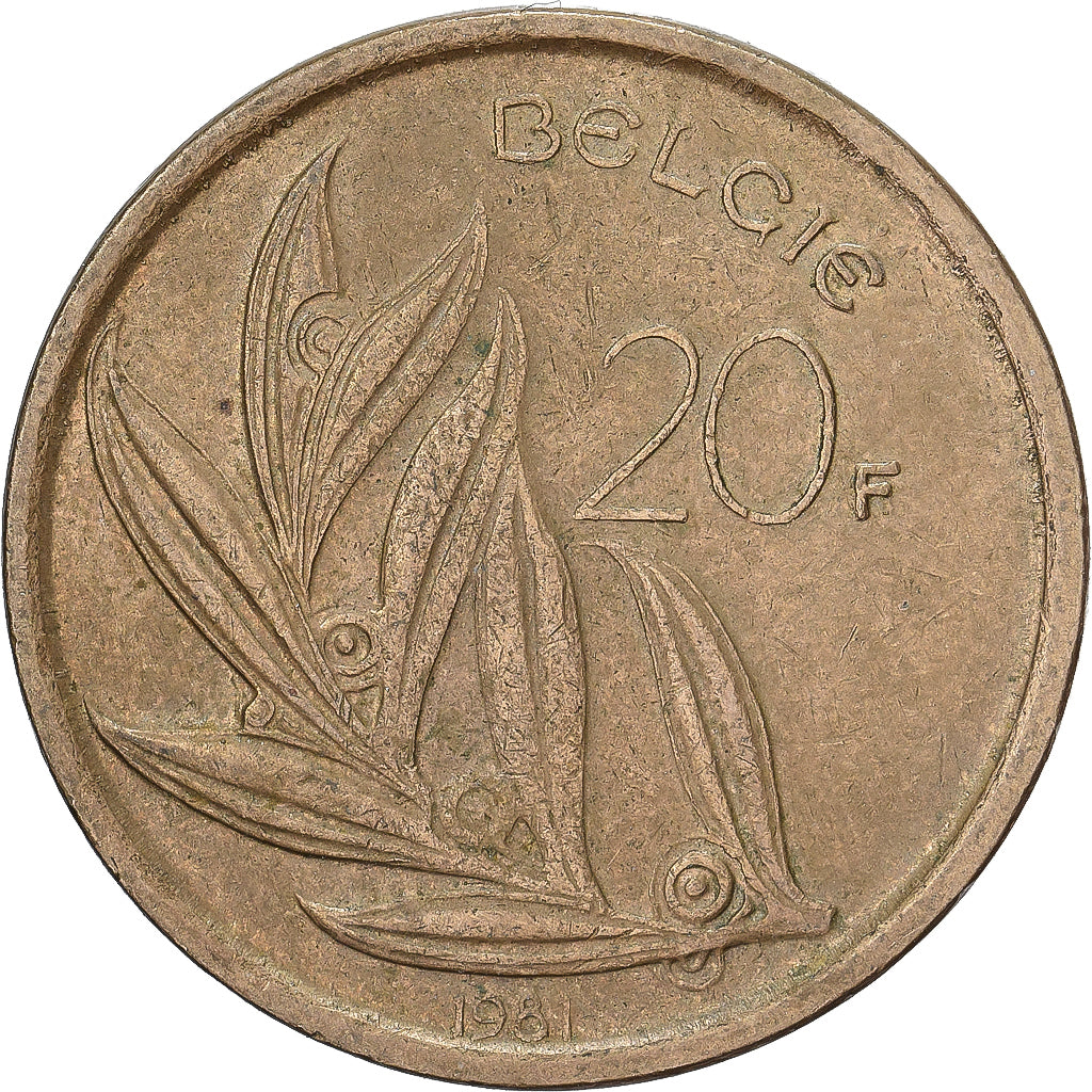Belgia, 20 Francs, 20 Frank, 1981, Nikiel-Brąz, EF(40-45), KM:160