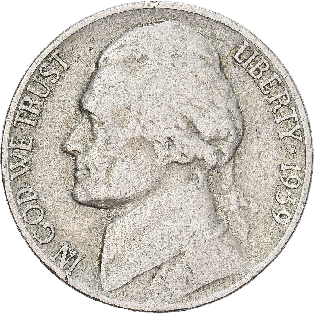 Estados Unidos, 5 Cents, Jefferson Nickel, 1939, U.S. Mint, Cobre - níquel