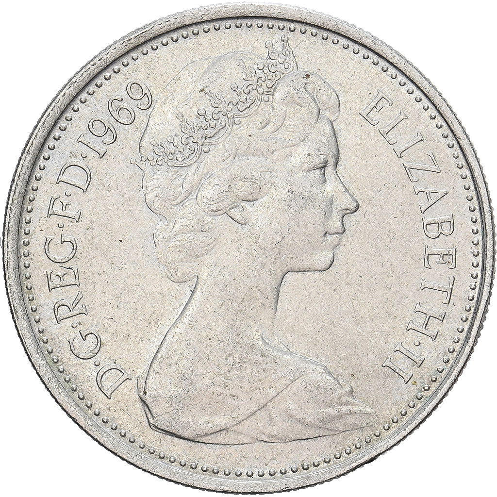 Gran Bretaña, Elizabeth II, 5 New Pence, 1969, Cobre - níquel, MBC+, KM:911