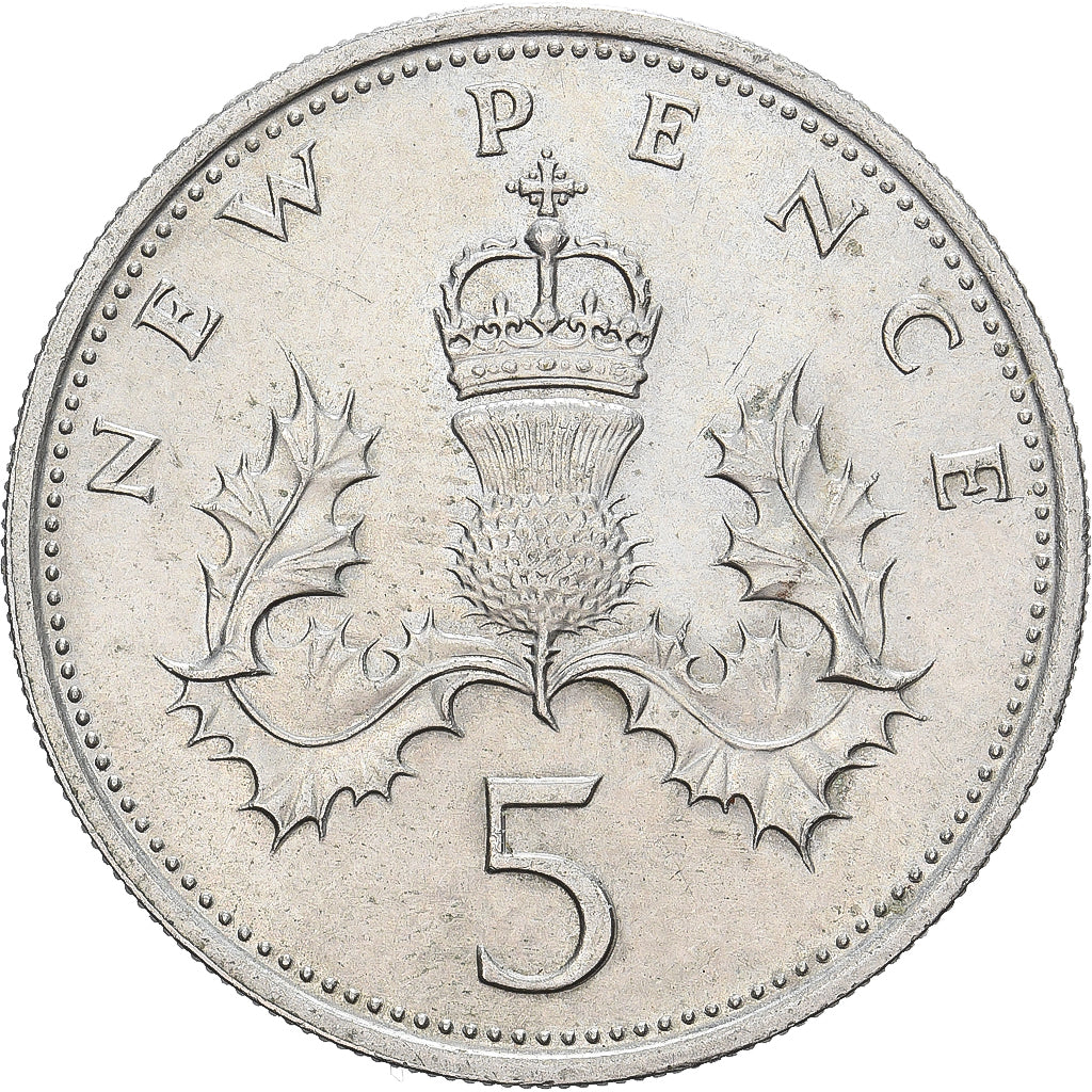 Gran Bretaña, Elizabeth II, 5 New Pence, 1969, Cobre - níquel, MBC+, KM:911