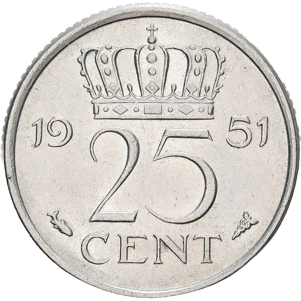 Paesi Bassi, Juliana, 25 Cents, 1951, Nichel, SPL-, KM:183