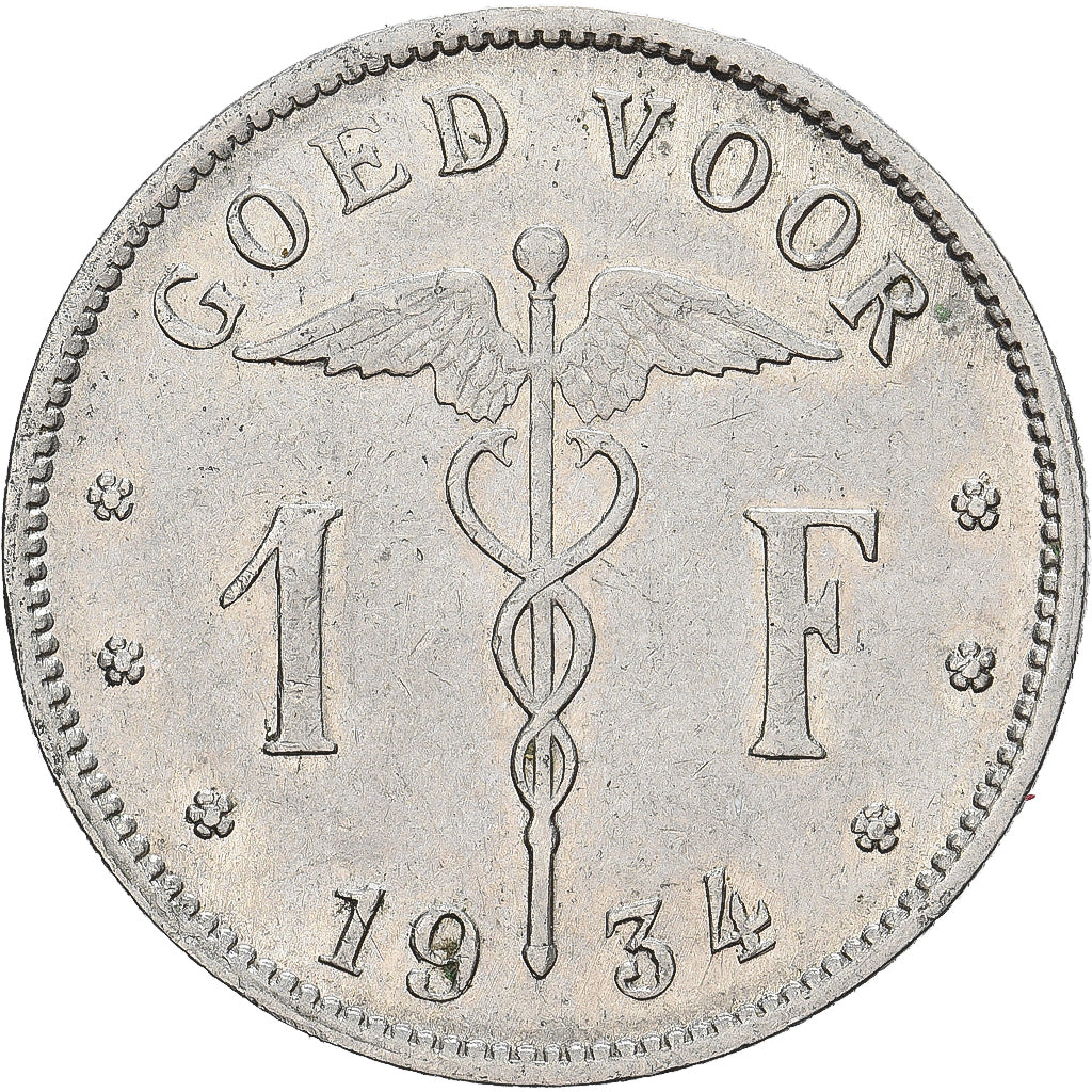 Belgique, Albert I, Franc, 1934, Bruxelles, Bon pour 1 Franc, Nickel, TB+, KM:89