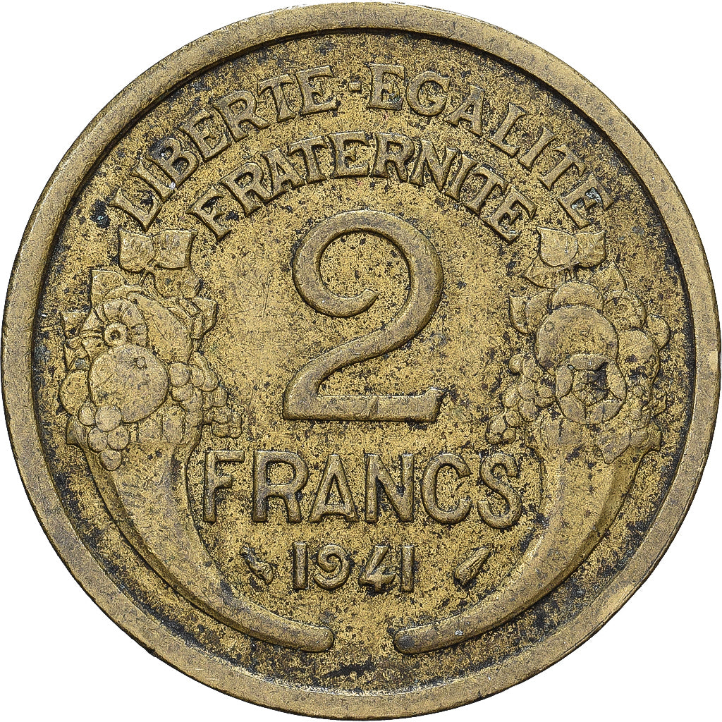 France, 2 Francs, Morlon, 1941, Paris, Aluminum-Bronze, VF(30-35), KM:886
