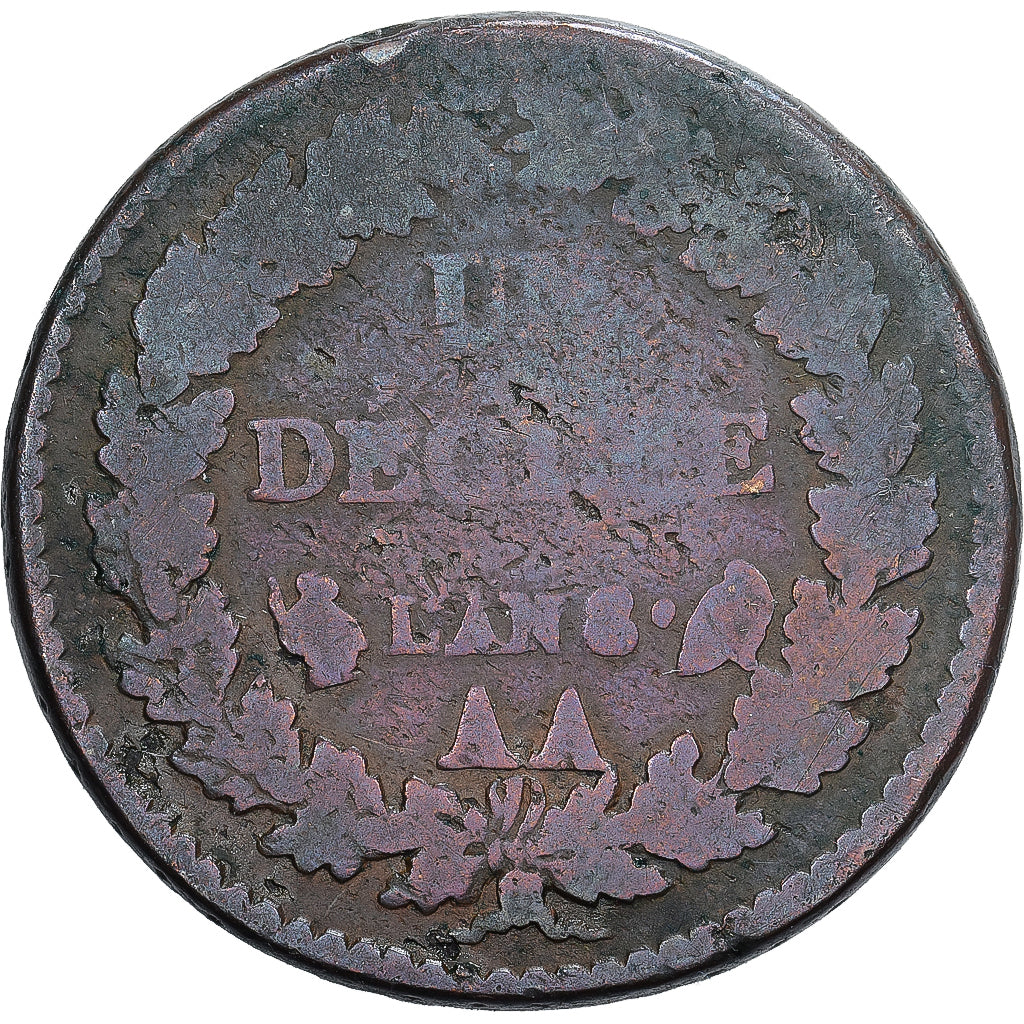 Francia, Decime, Dupré, AN 8, Metz, Bronce, BC