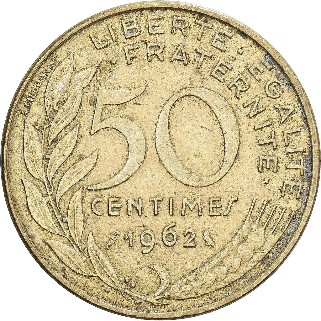 France, 50 Centimes, Marianne, 1962, Paris, Col à 4 plis, Aluminum-Bronze