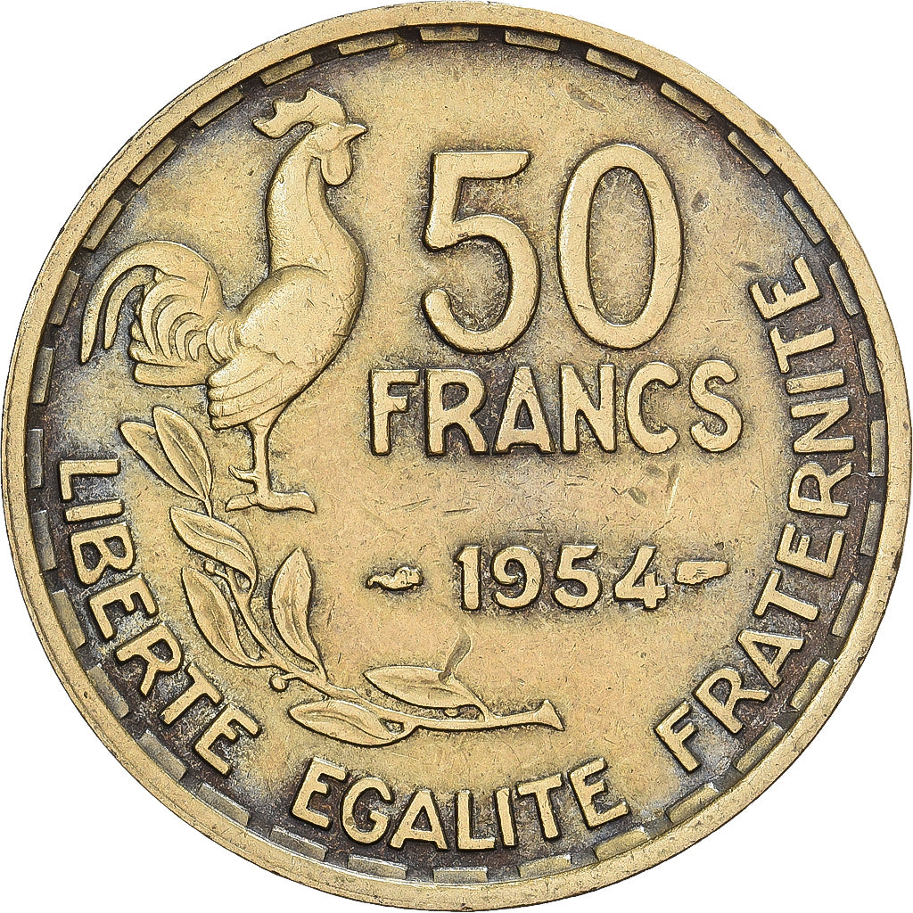 França, 50 Francs, Guiraud, 1954, Paris, Alumínio-Bronze, VF(30-35), Le