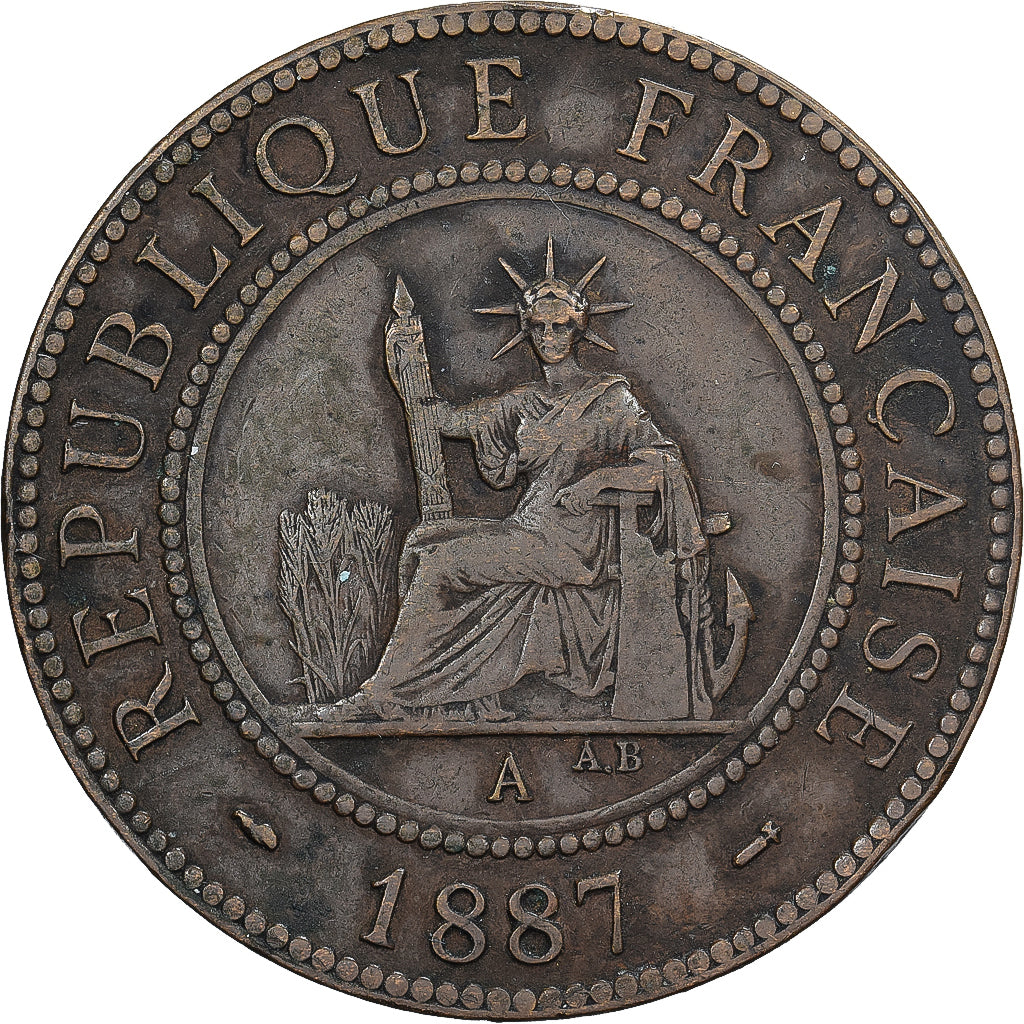 Indochina Francesa, Cent, 1887, Paris, Bronce, BC, KM:1