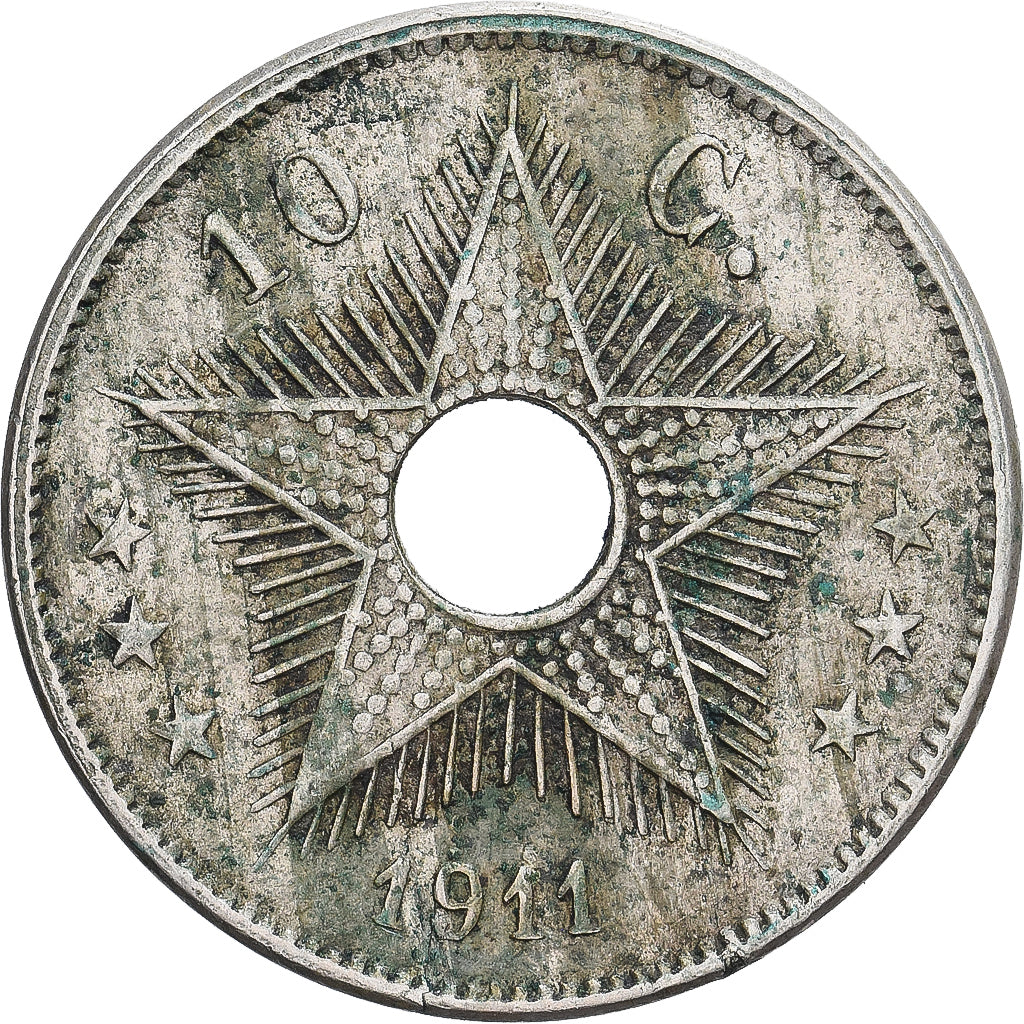 Belgian Congo, Albert I, 10 Centimes, 1911, Heaton, Copper-nickel, VF(30-35)