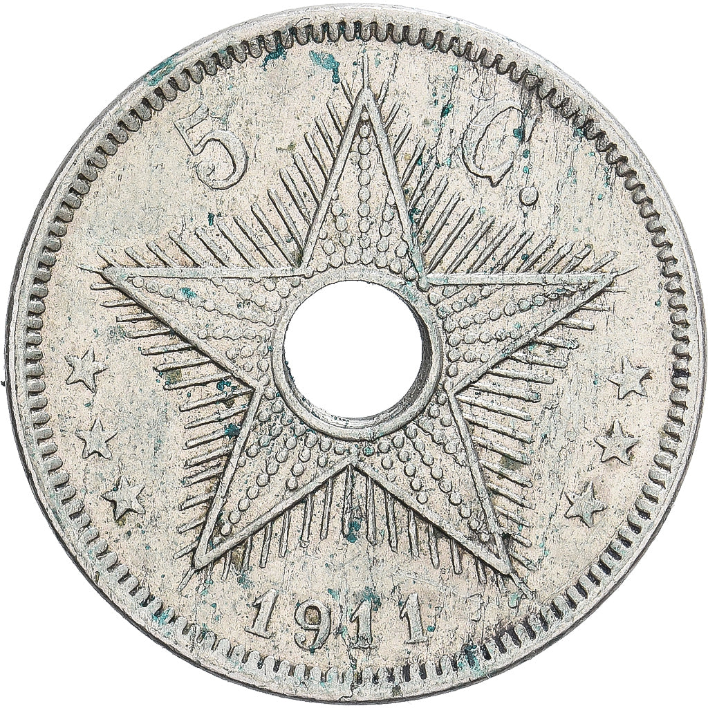 Belgian Congo, Albert I, 5 Centimes, 1911, Copper-nickel, VF(30-35), KM:17