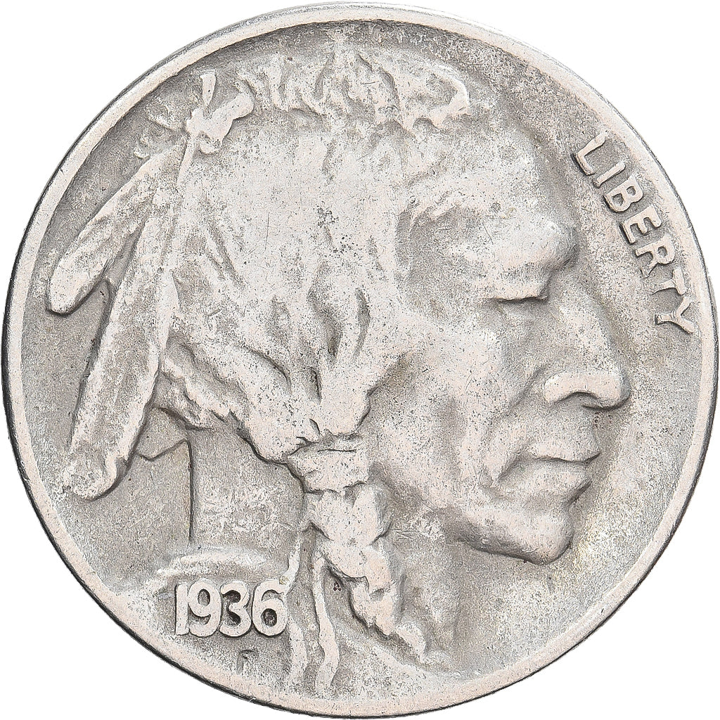 Estados Unidos, 5 Cents, Buffalo Nickel, 1936, San Francisco, Cobre - níquel