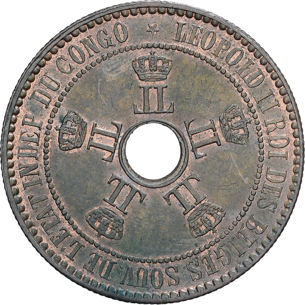 Stato Libero del Congo, Leopold II, 5 Centimes, 1888, Brussels, Rame, SPL-, KM:3