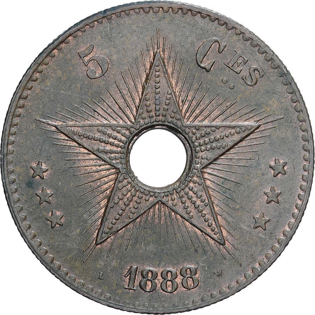 Stato Libero del Congo, Leopold II, 5 Centimes, 1888, Brussels, Rame, SPL-, KM:3