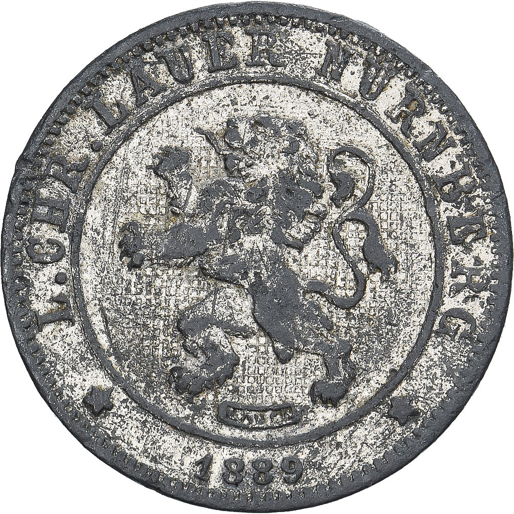 Belgium, 10 Centimes, 1889, Brass plated steel, PLAY MONEY, VF(30-35)