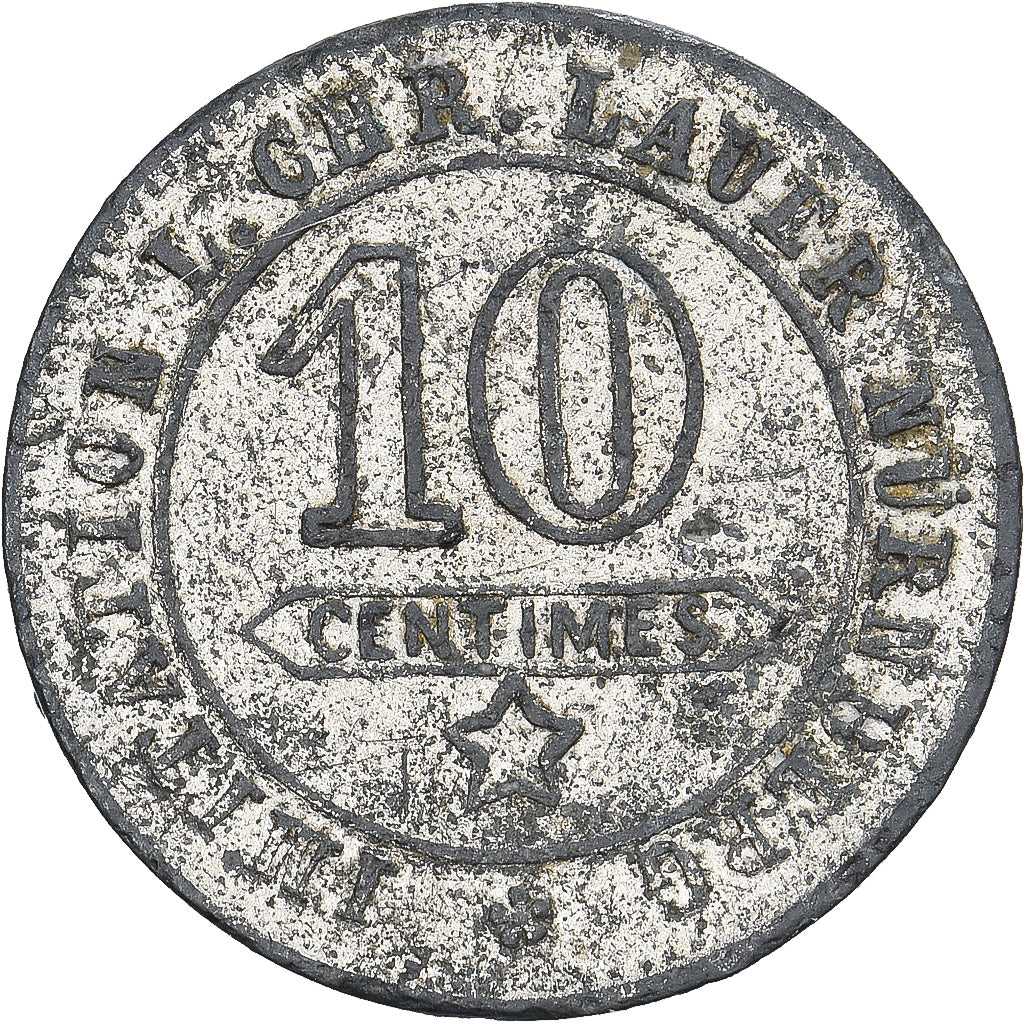 Belgium, 10 Centimes, 1889, Brass plated steel, PLAY MONEY, VF(30-35)