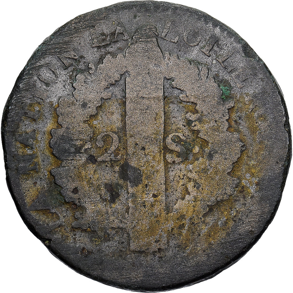 Frankreich, Louis XVI, 2 Sols, 1792 / AN 4, Arras, Métal de cloche, SGE