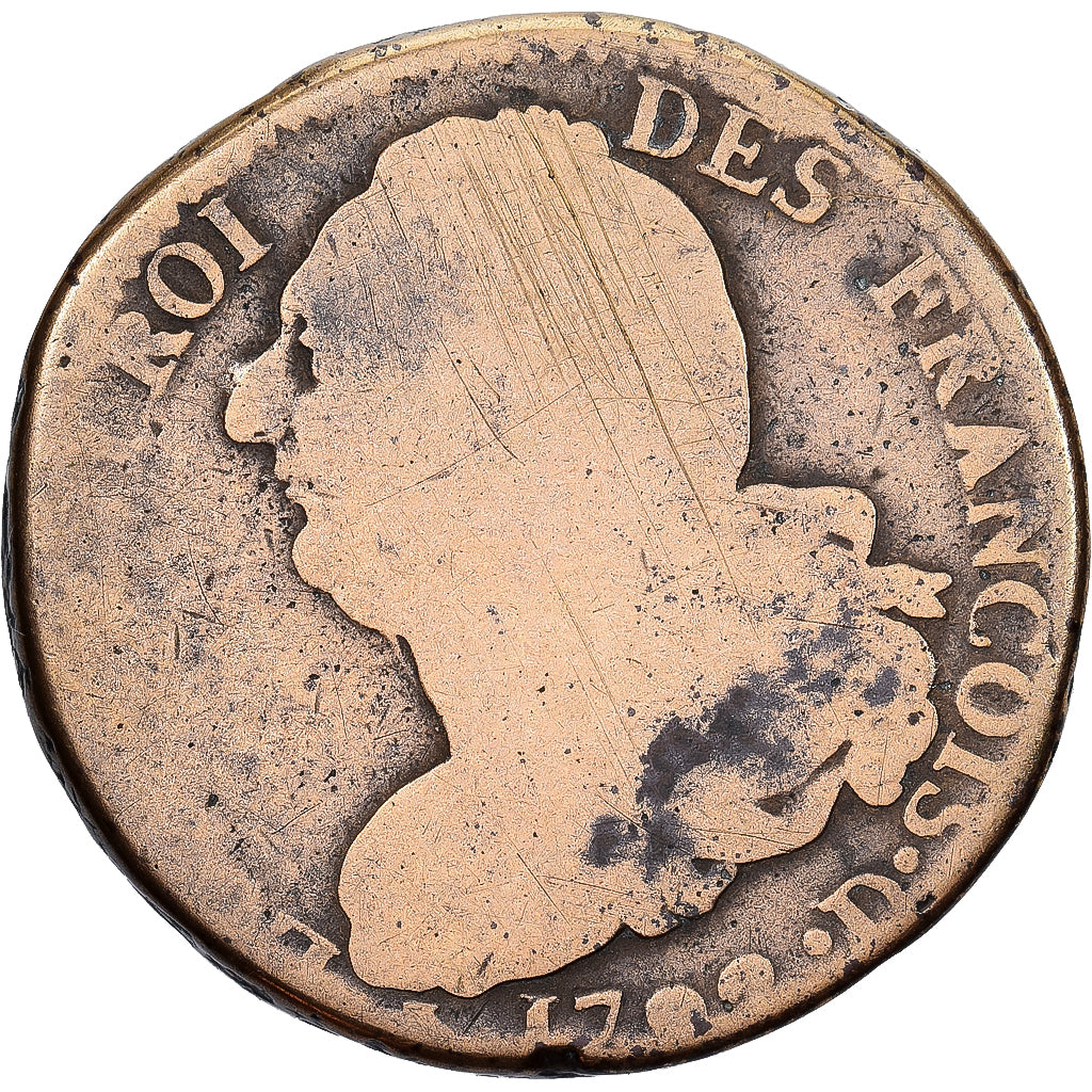 Francja, Louis XVI, 2 Sols, 1792 / AN 4, Lyon, Métal de cloche, VG(8-10)
