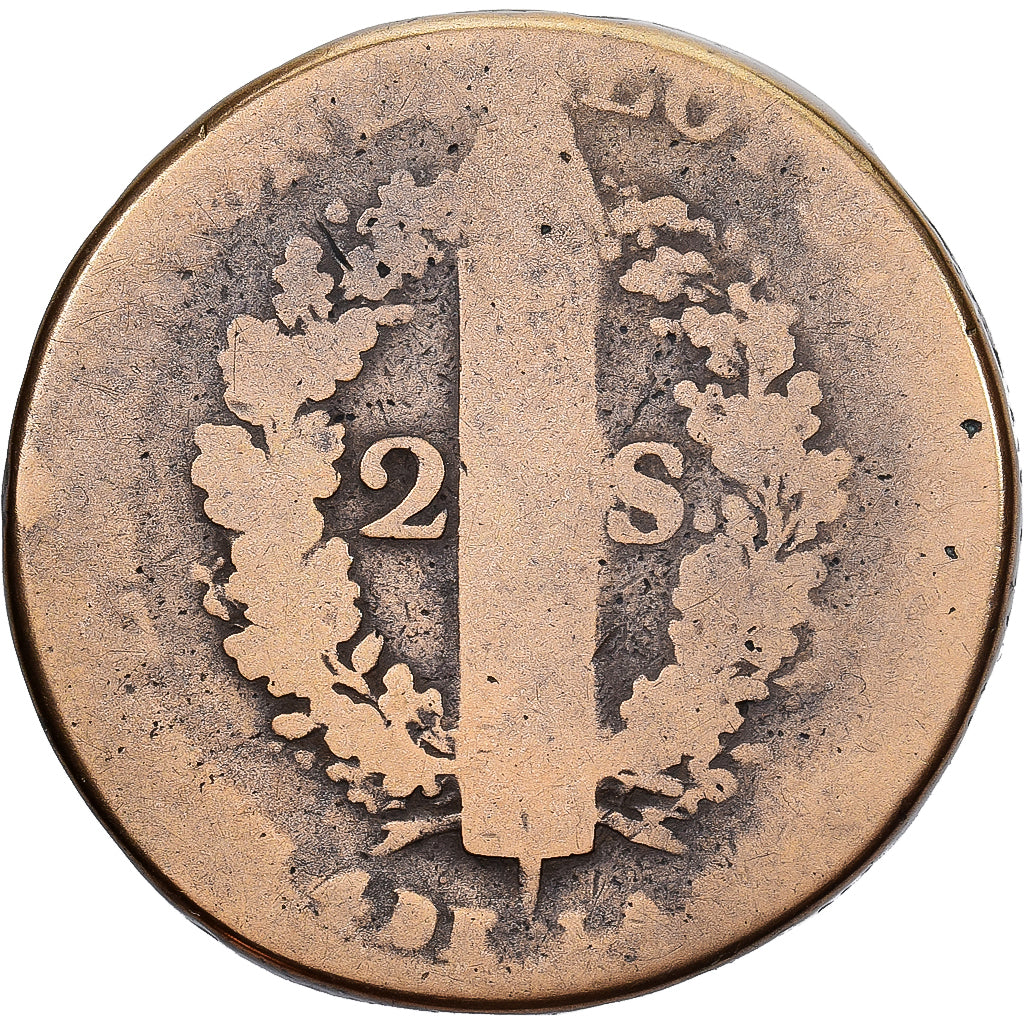 Francja, Louis XVI, 2 Sols, 1792 / AN 4, Lyon, Métal de cloche, VG(8-10)