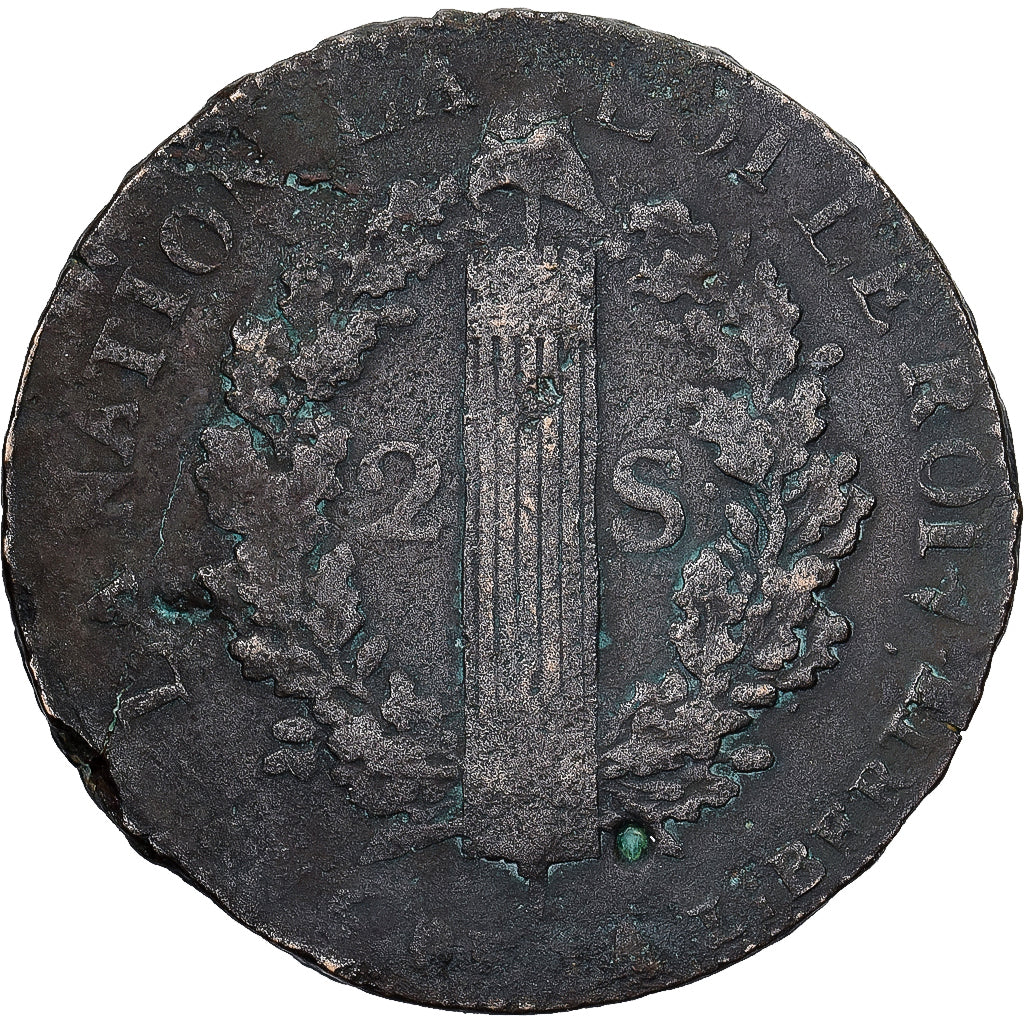 France, 2 Sols, 2 sols françois, 1793, Arras, Bronze, TB, Gadoury:25, KM:603.16
