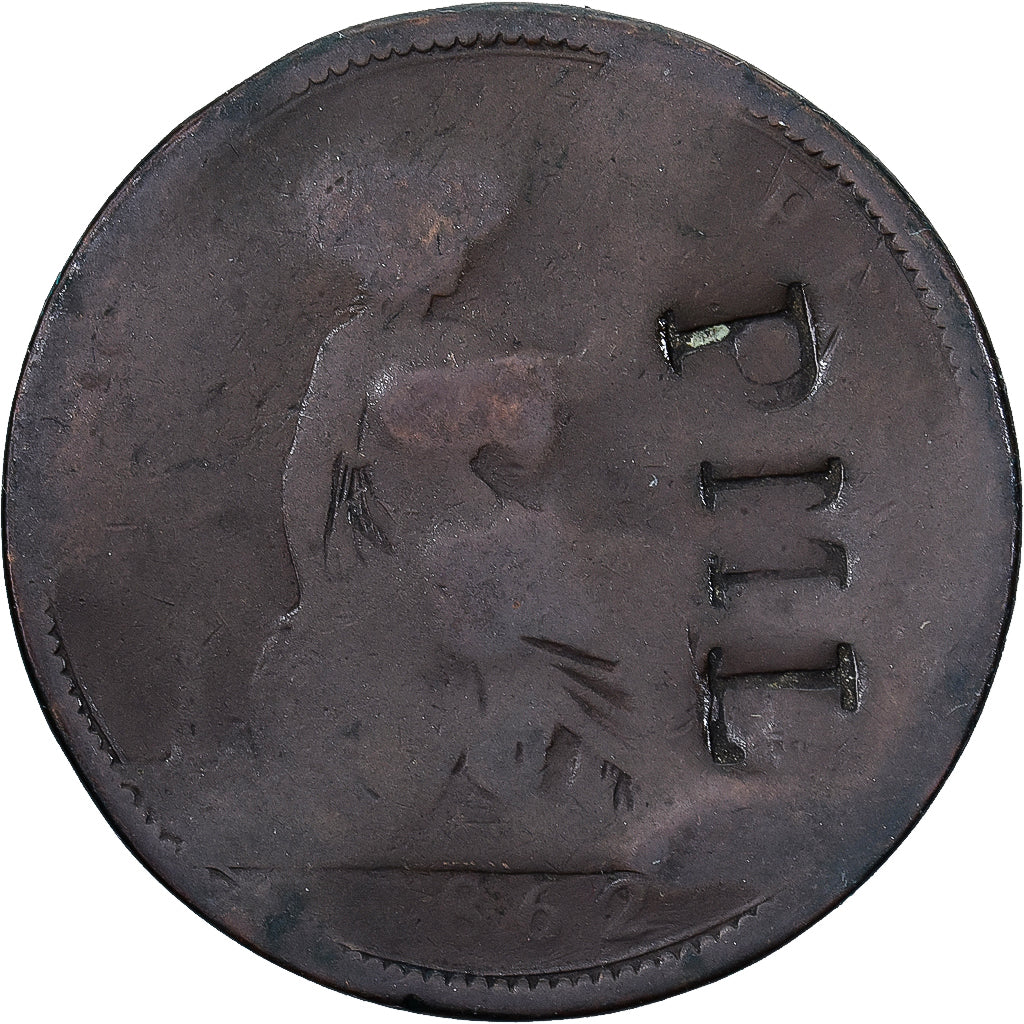 Gran Bretagna, Victoria, Penny, 1862, Countermark PML, Bronzo, M+, KM:749.2